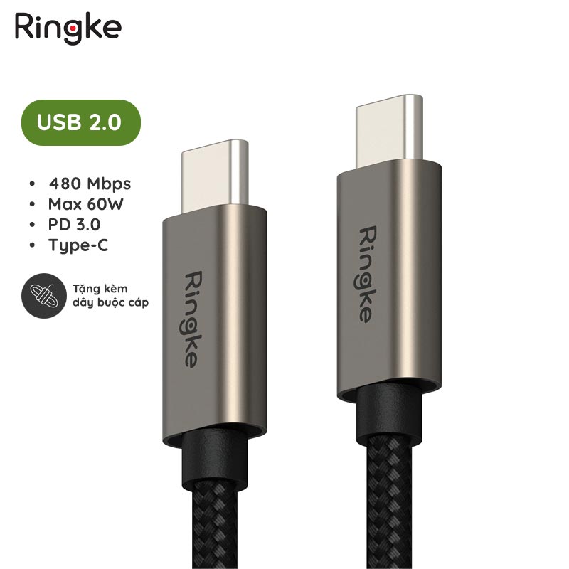 Cáp sạc nhanh cho điện thoại/laptop/tablet RINGKE Fast Charging Basic Cable C-to-C - Hàng Chính Hãng