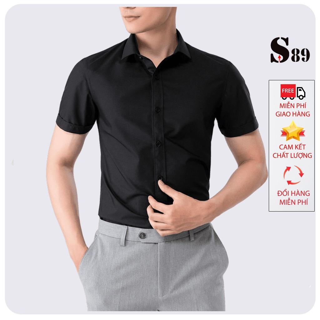 Áo sơ mi nam ngắn tay form dáng slim fit học sinh công sở vải lụa dãn mềm