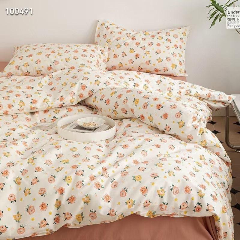 Bộ Chăn Ga Gối Cotton Living 100%cotton Hàng Nhập Khẩu Hoa Hồng vintage