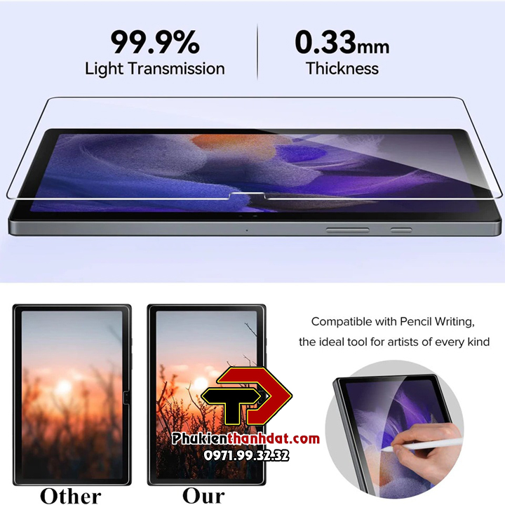 Tấm dán kính cường lực dành cho SamSung Galaxy Tab A8 2022 10.5 inch hiệu Glass Pro - Hàng chính hãng