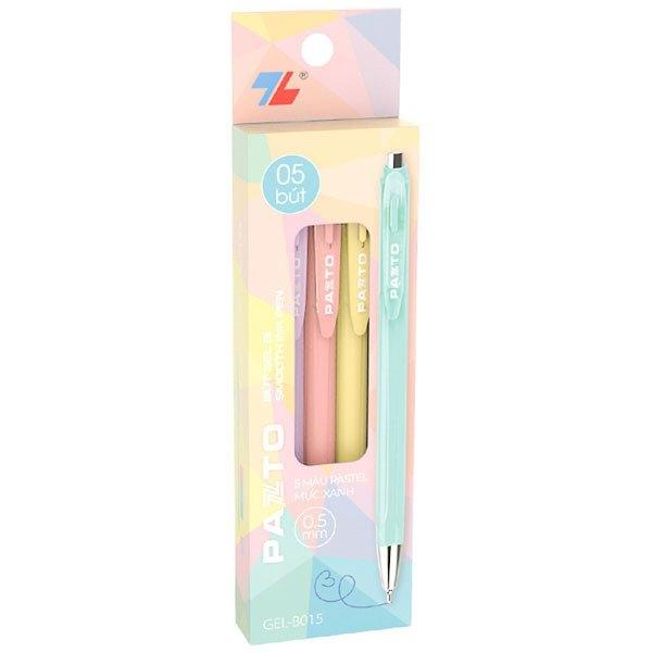 Hộp 5 Bút Gel Bấm 0.5 mm Màu Pastel Pazto - Thiên Long GEL-B015 - Mực Xanh