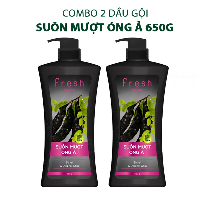 Combo 2 Dầu gội Fresh thiên nhiên Suôn mượt óng ả chiết xuất Bồ kết 650g/chai