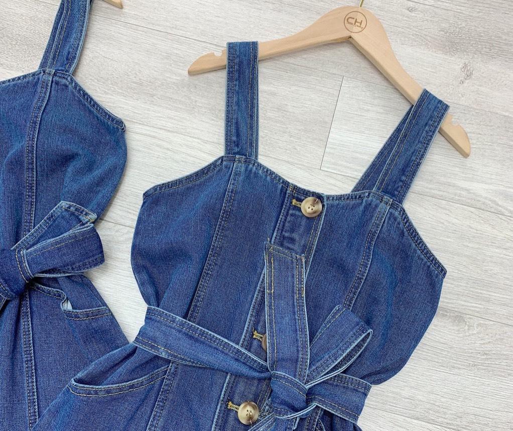 VÁY ĐI CHƠI, VÁY SUÔNG 2S JEAN HÀNG NÚT GIỮA KÈM ĐAI CỰC HOT