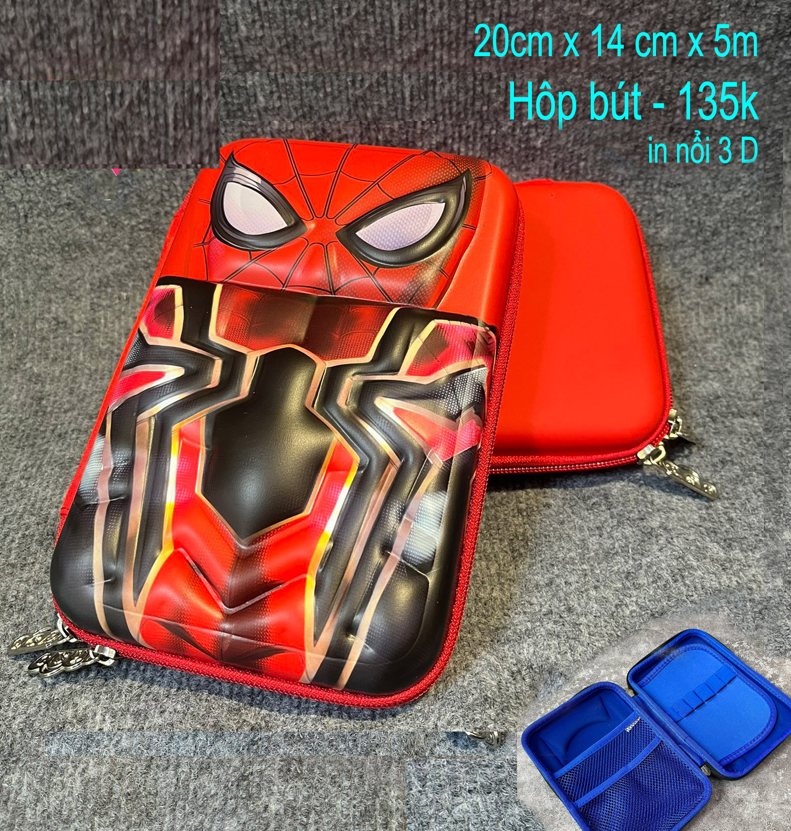 Hộp Bút siêu nhân in nổi hình 3D Spider Man cho bé trai đi học