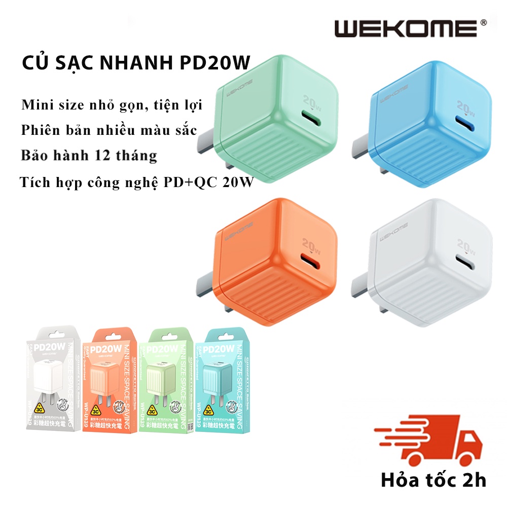 Củ sạc nhanh PD + QC 20W Type-C 139 và cáp sạc IPH cho điện thoại máy tính bảng tai nghe nhiều màu sắc thời thượng hàng nhập khẩu