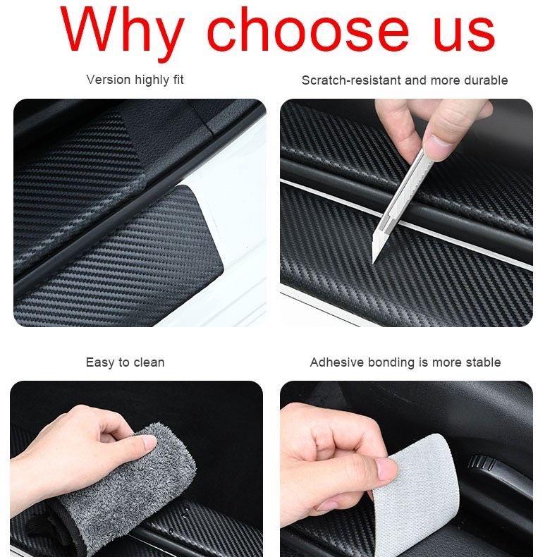 Bộ 4 Miếng Decal da Dán Chống Trầy Nẹp Cửa Xe Hơi cấu tạo Sợi Carbon Miếng Dán Cửa Xe Hơi Bằng Sợi Carbon Chống Trầy