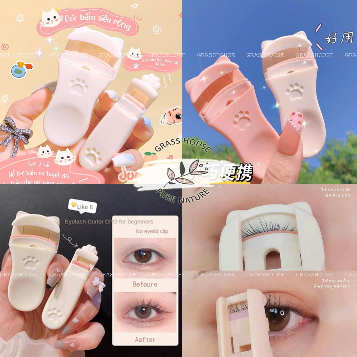 SET BẤM Mi MEOW Hình Móng Vuốt Mèo Dễ Thương Tạo Dáng Và Uốn Cong Mi