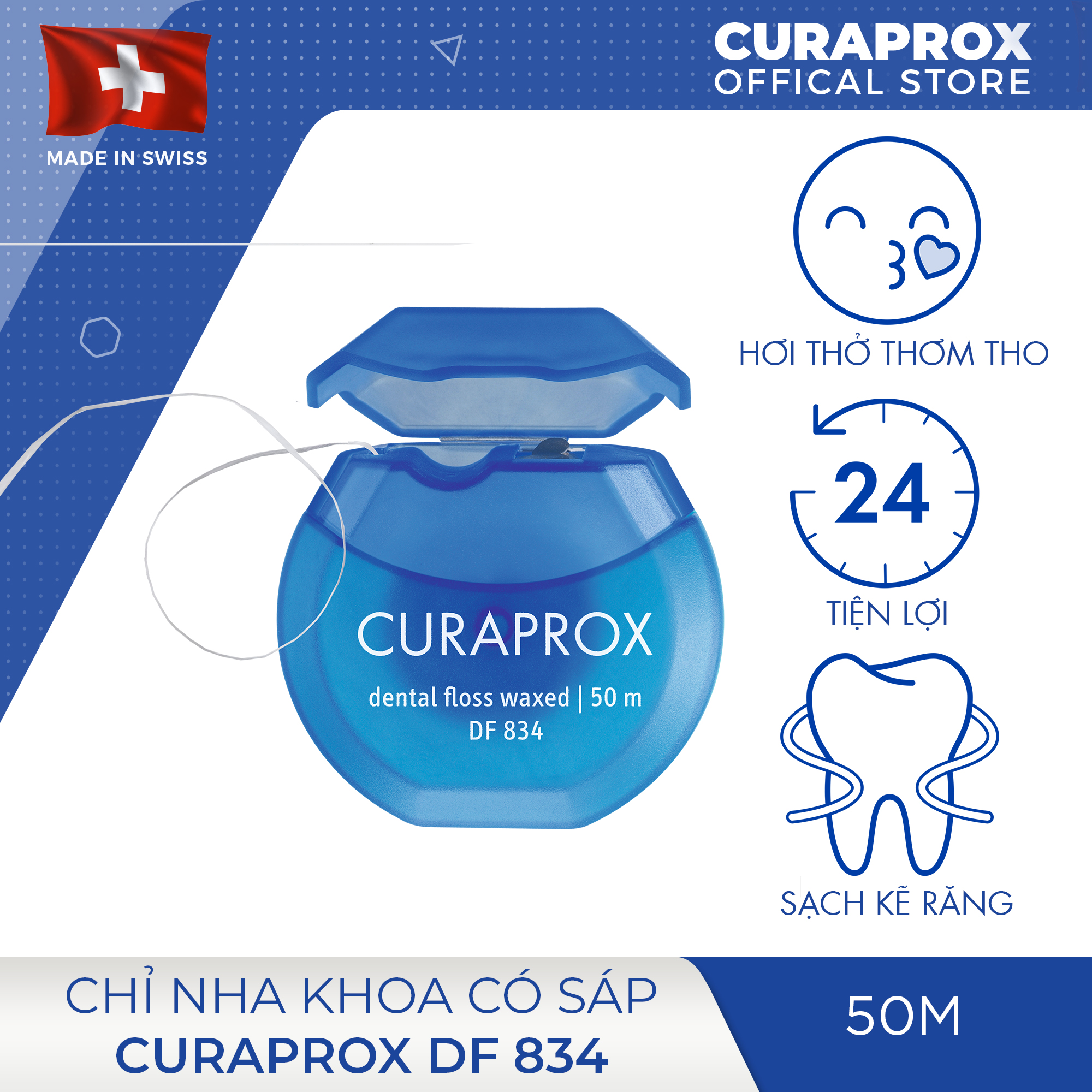 Chỉ nha khoa Curaprox DF 834 có sáp 50m
