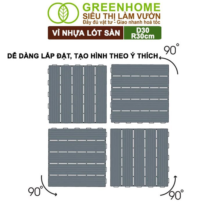 Vỉ Nhựa Lót Sàn Greenhome, Catleza, D30xR30cm, Độ Bền 5 Năm, Dễ Lắp Đặt, Trang Trí Ban Công, Sân Vườn, Hồ Bơi