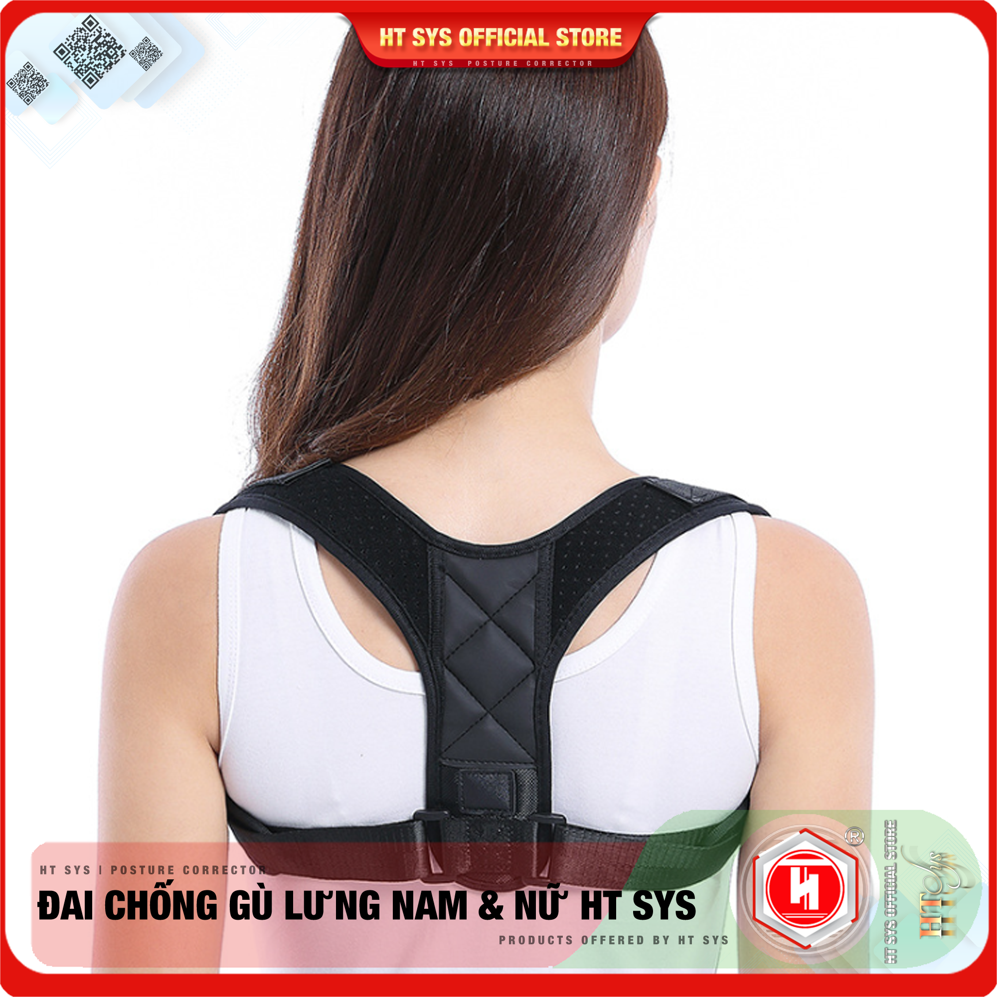 Đai Chống Gù và Định Hình Lưng cao cấp HT SYS Back Posture Corrector - HTBPC01/HTBPC02 - Giúp định hình lại dáng đứng, tư thế ngồi, hỗ trợ làm giảm tình trạng gù lưng, vẹo cột sống