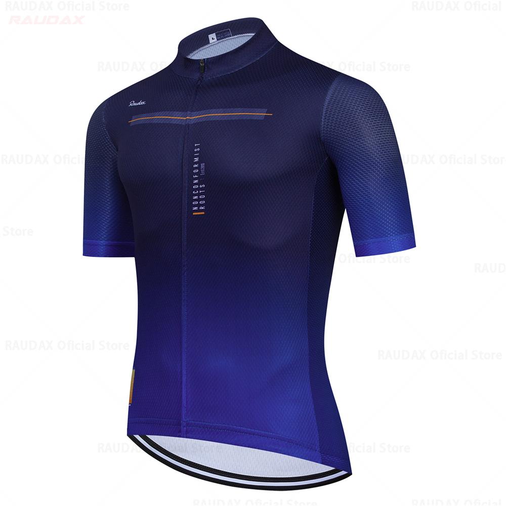 Đàn ông quần áo 2023 Mùa hè Raudax Cycling Jersey Blue Short Tay áo xe đạp Đội xe đạp Quick Dress Quần áo 19D Gel Pad Cycling Quần áo bộ quần áo Color: 1 Size: XL