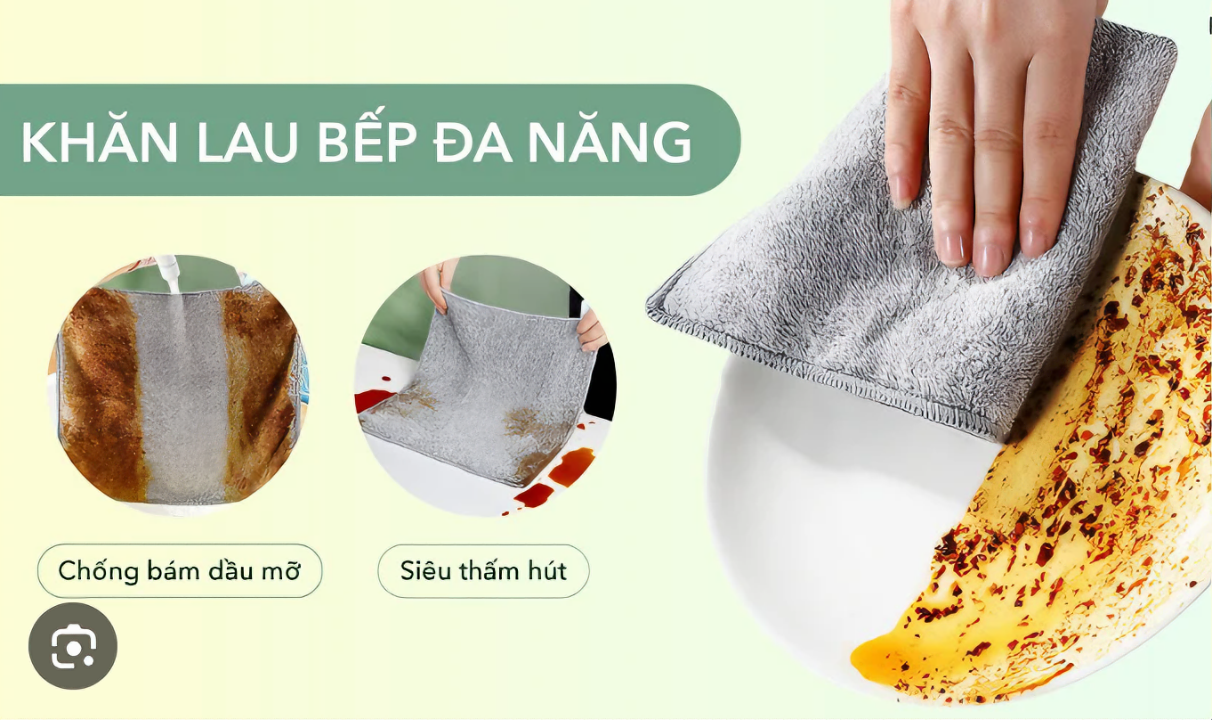Set 10 khăn lau đa năng nhà bếp sợi than tre mềm mại siêu thấm hút kháng khuẩn 25cm - Hàng chính hãng