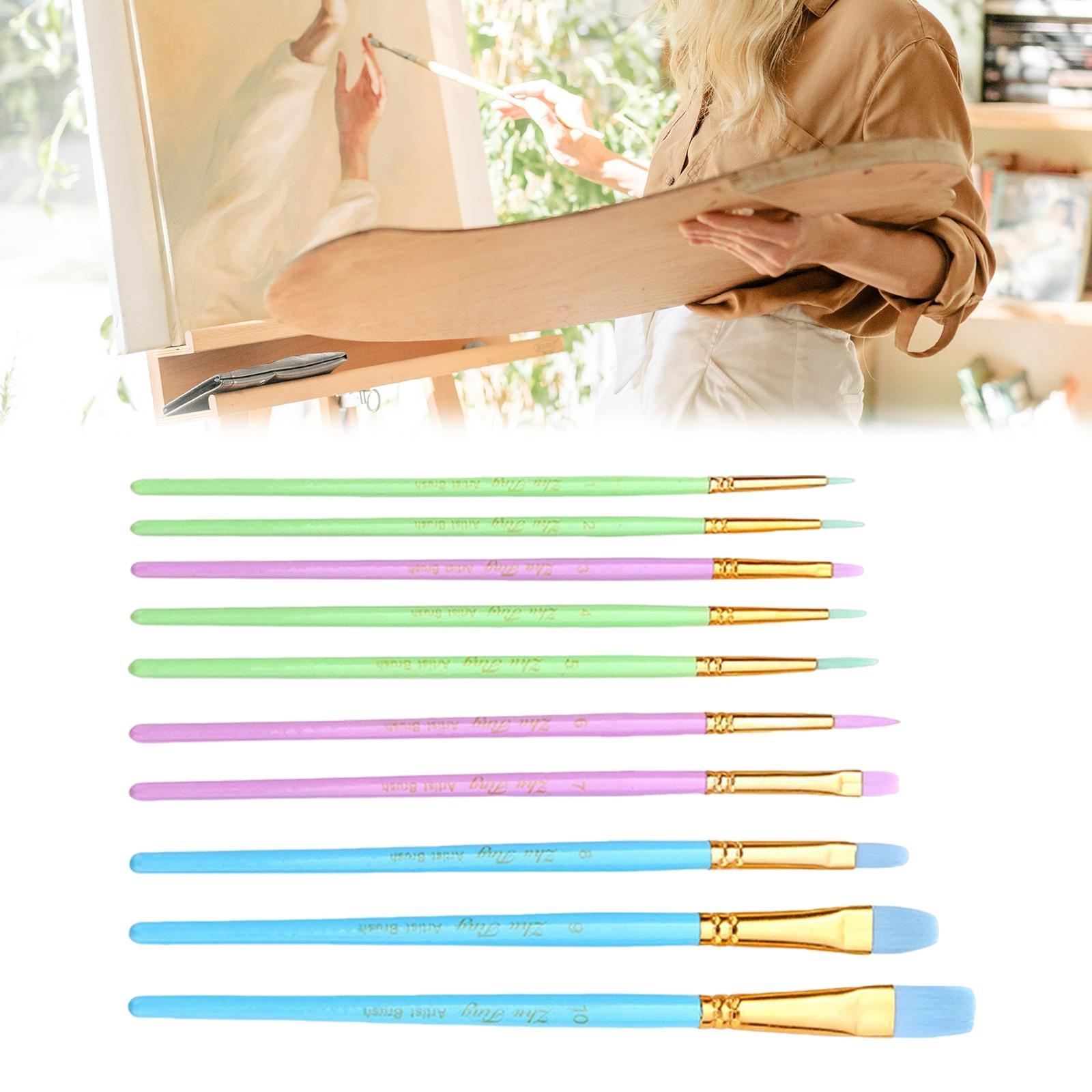 10x Artist Paint Brushes Set Acrylic Watercolour   Paintings Colorful