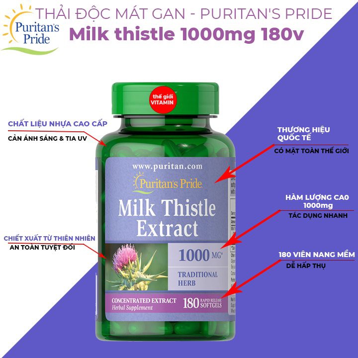 Bổ gan Puritan's Pride Milk Thistle Extract 1000mg Mỹ hỗ trợ giúp gan khỏe hơn, tăng sức đề kháng, hỗ trợ giải độc gan, giảm mụn - OZ Slim Store