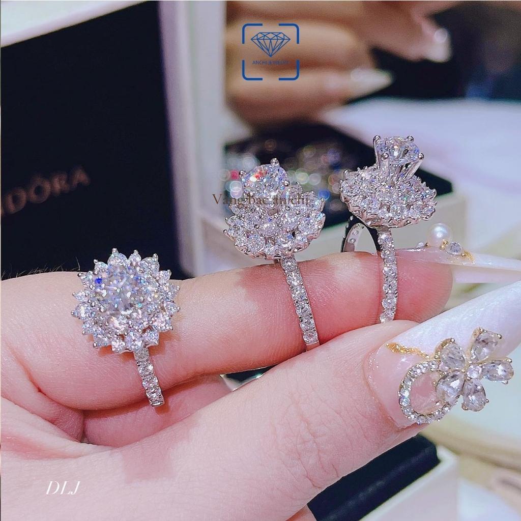 Nhẫn bạc nữ xi bạch kim đính trụ đá cao sang chảnh, trang sức Anchi jewelry