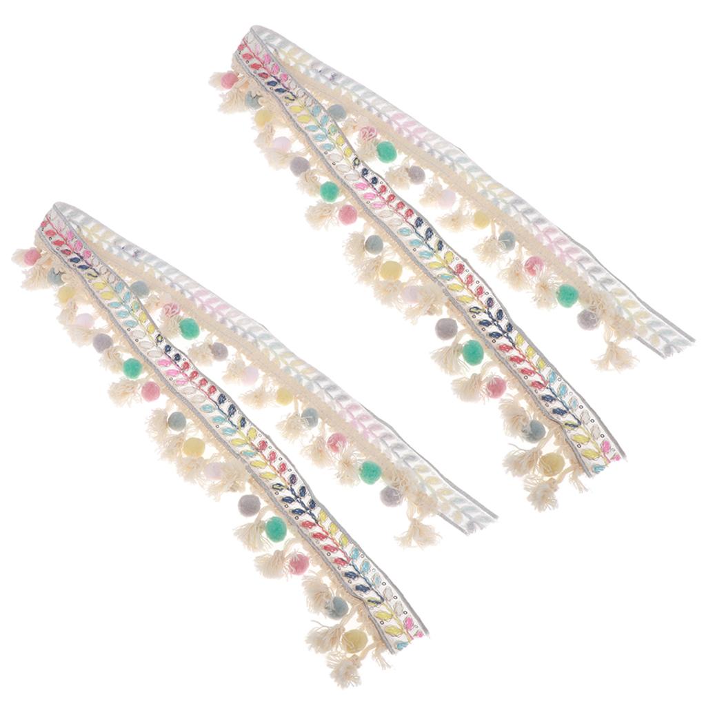 2 Thước Phong Cách Dân Tộc Bóng Viền Ren Dệt Hoa Ruy Băng Pompom Bóng Viền