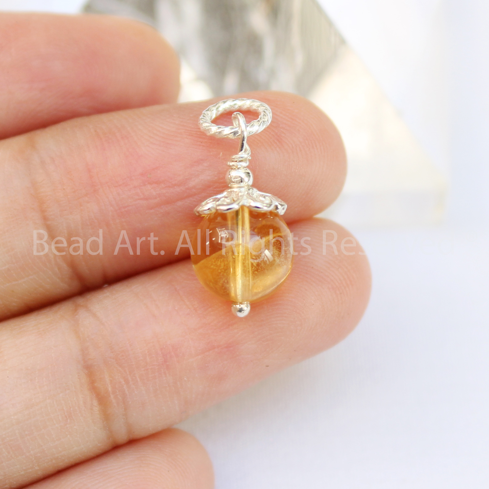 Mặt Dây Chuyền Đá Thạch Anh Màu Vàng, Citrine Tự Nhiên Loại AAA, Trang Sức Phong Thuỷ, Mệnh Thổ, Kim - Bead Art