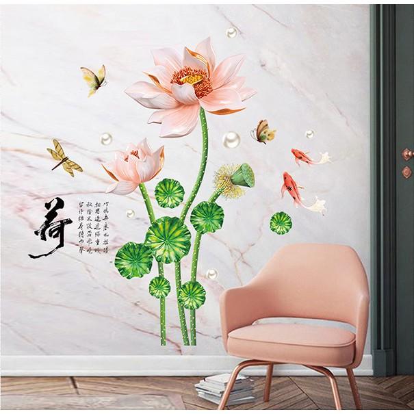 Decal trang trí tường Hoa Sen nở hồng nhạt