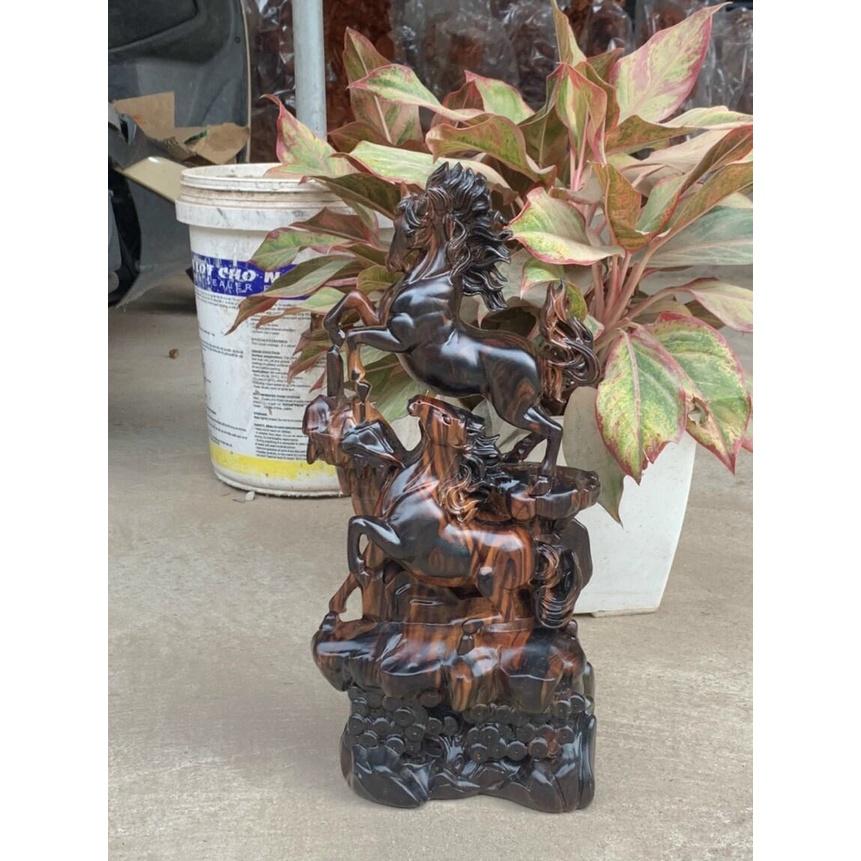 Tượng con ngựa song mã uyên ương bằng gỗ mun bằng gỗ mun kt cao 40×20×9cm