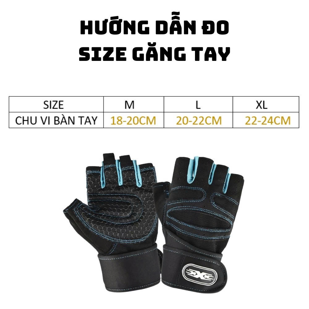 Bao găng tay tập gym kết hợp quấn bảo vệ cổ tay SIZE M 18-20cm - Hàng chính hãng SPORT GĂNG TAY THỂ HÌNH CÓ DÂY CUỐN CỔ TAY