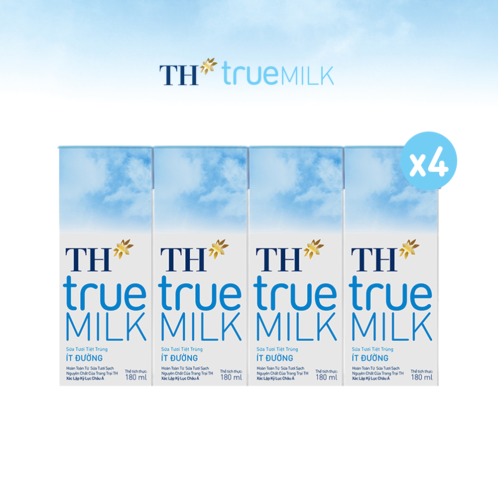 4 Lốc sữa tươi tiệt trùng ít đường TH True Milk 180ml (180ml x 4 hộp)