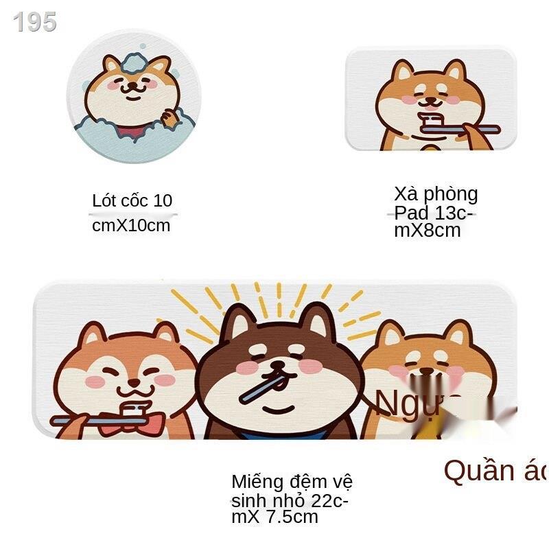 Phim hoạt hình dễ thương Shiba Inu tảo cát tấm lót chân phòng tắm cửa điatom đất thấm và khô nhanh thảm chống