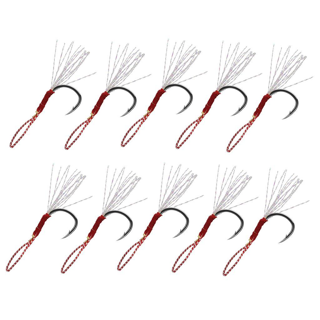 Pack Of 10 Metal Fishing Assist Hooks With Braid Line Jigging Jig Hooks