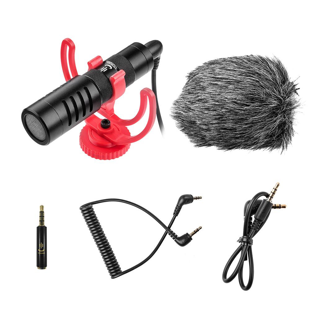 Micrô trên máy ảnh Mini Universal Cardioid ó đế chống sốc, jack 3,5 mm, TRS TRRS Fur Windsheild