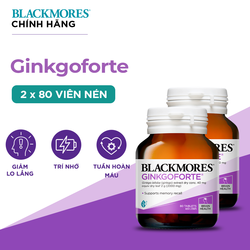 Combo 2 Lọ 40 Viên Uống Hỗ Trợ Tuần Hoàn Máu Não Blackmores Ginkgoforte