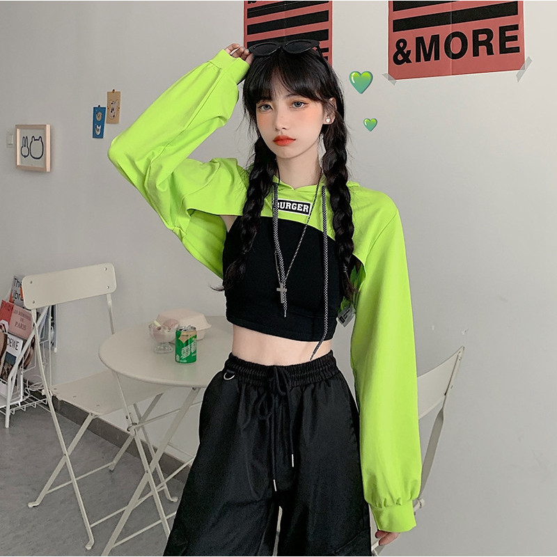 ÁO CROPTOP HOODIE ULZZANG IN CHỮ BURGER NHIỀU MÀU SẮC