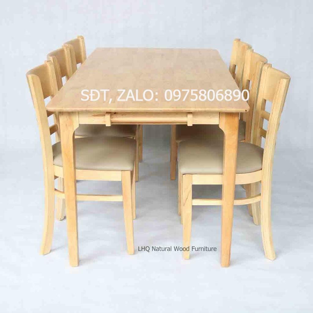 Bàn ghế ăn gỗ cao su (bàn 160cm chân vuông+6 ghế cabin)