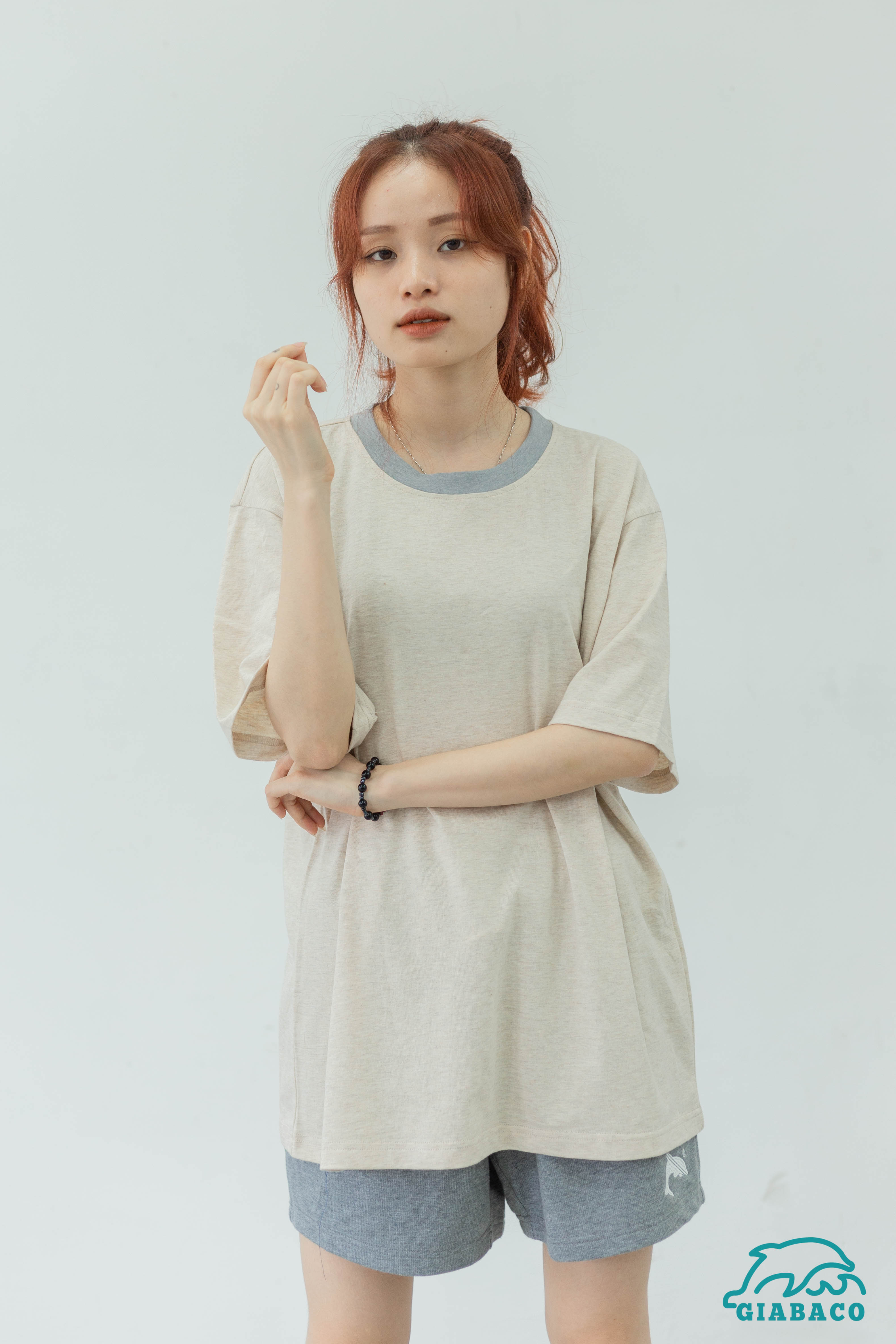 Áo T-shirt be trơn dáng thụng GIABACO , cotton co giãn 4 chiều ,UINISEX