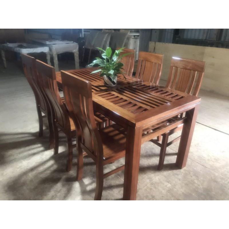 Bộ Bàn Ăn Mặt Nan 80x1m6 Gỗ Xoan Đào 100% ( Hàng Kĩ)