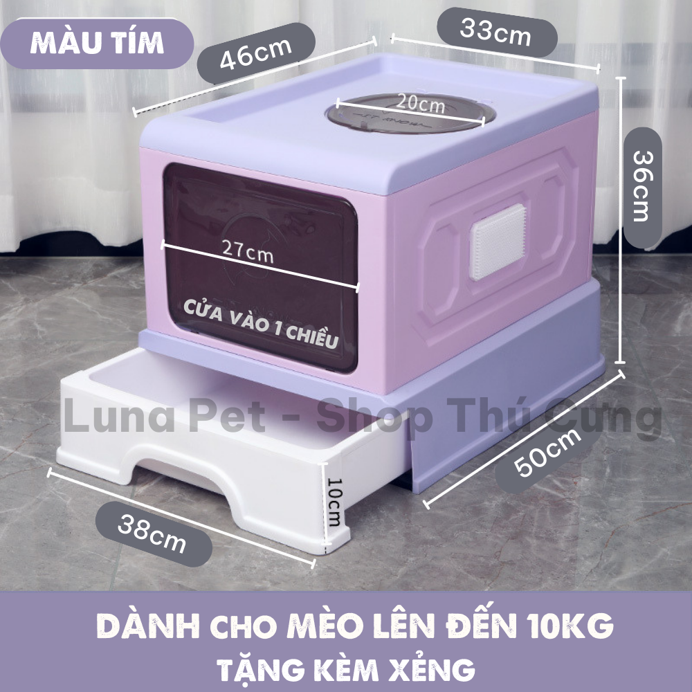 Nhà vệ sinh cho mèo 2 cửa lớn LunaPet NV03 - Khay vệ sinh cho mèo có nắp đậy chống văng cát