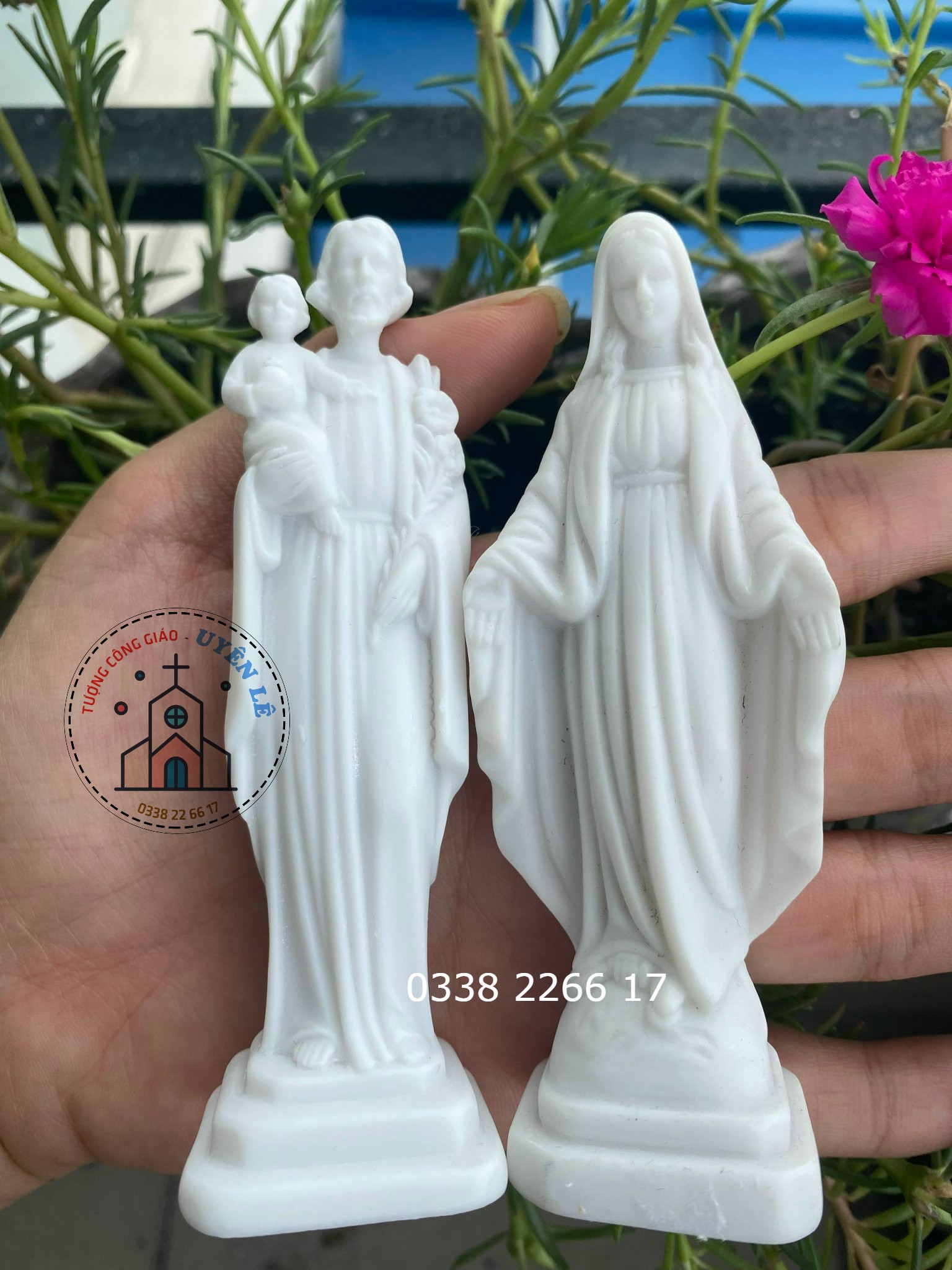 Tượng công giáo Tượng Thánh Giuse và Mẹ Maria 10cm trắng