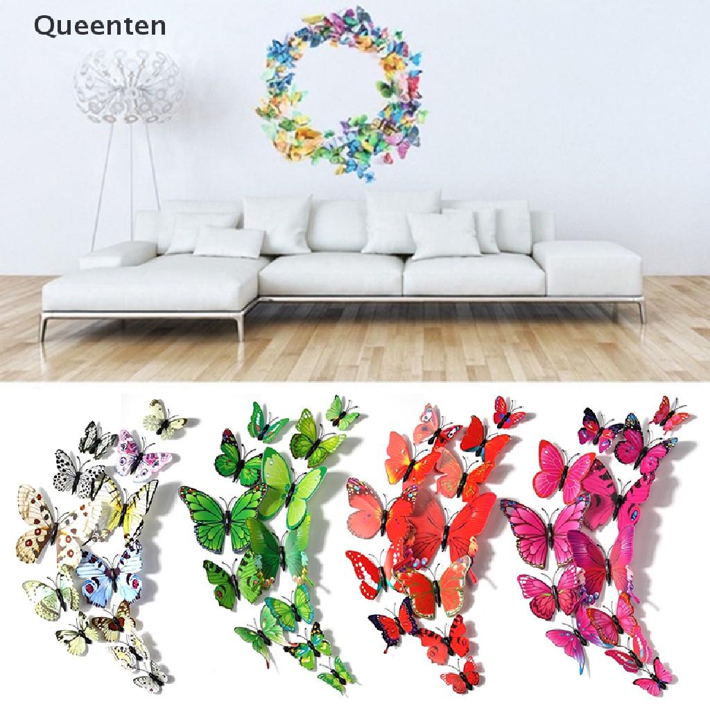 Queenten 12X 3D Butterfly Wall Sticker Removable Decals Kids Nursery Wedding Decor Mural QT