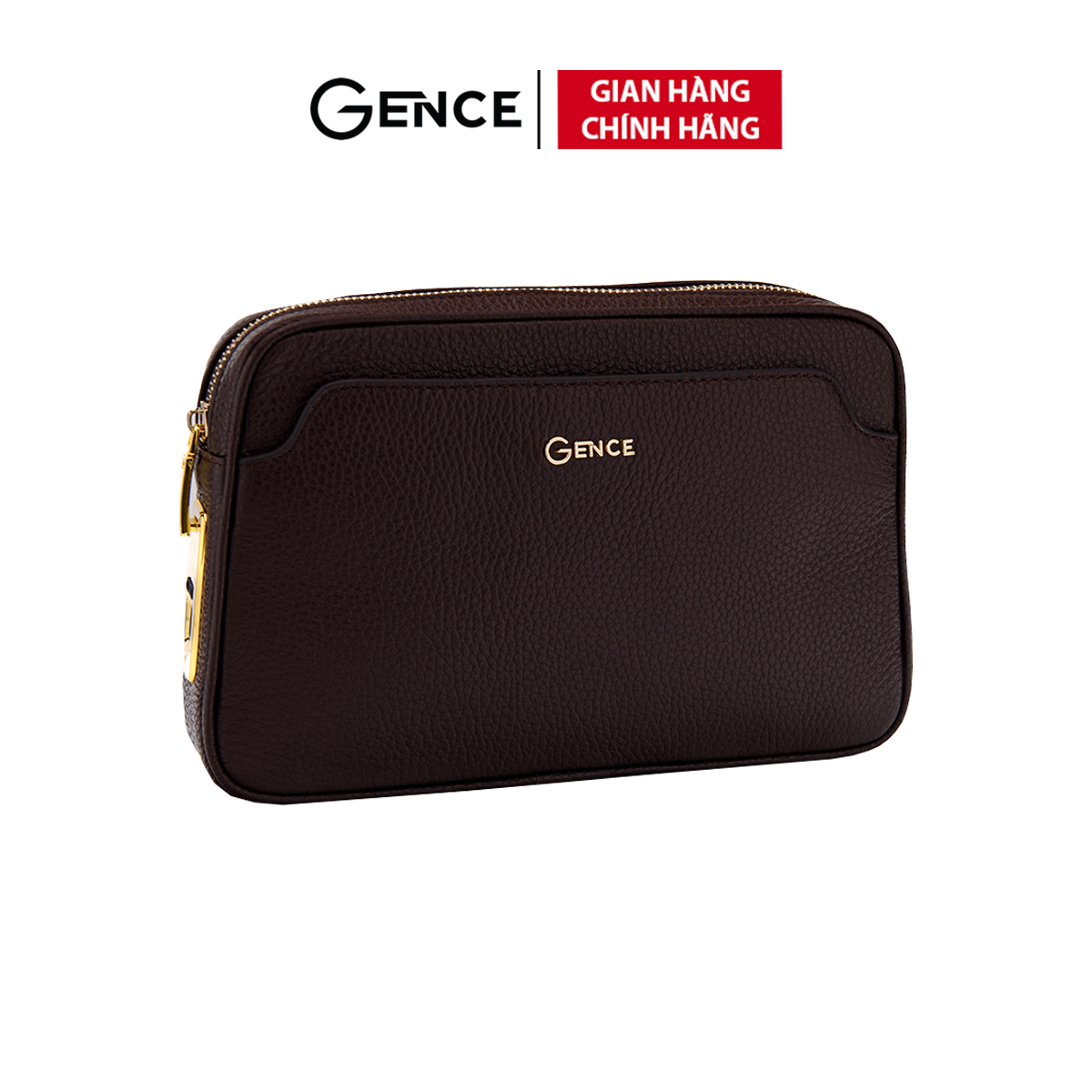 Ví Nam Cầm Tay Clutch Da Hàng Hiệu GENCE RB05 Da Bò Khóa Vân Tay Cao Cấp Màu Nâu