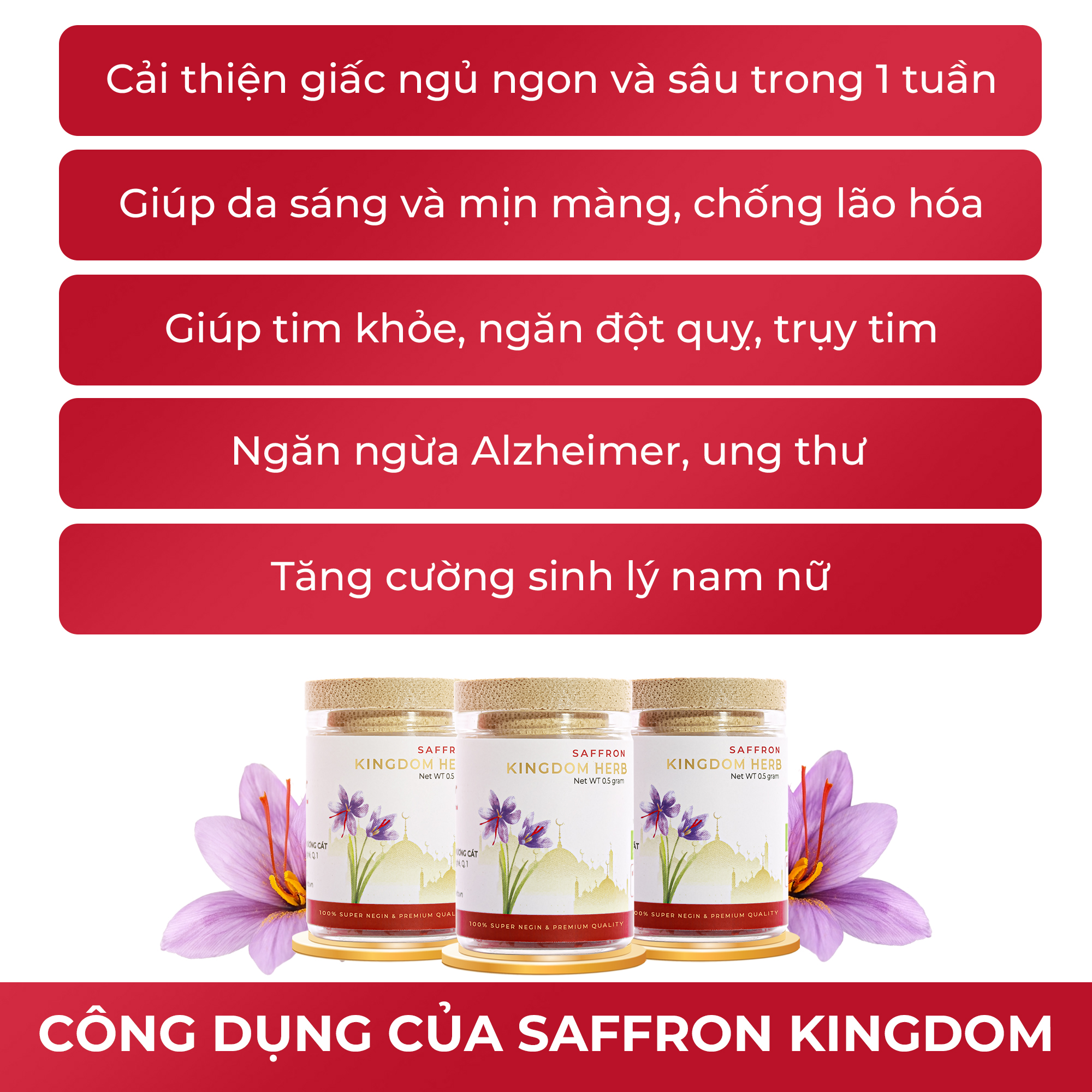 Saffron nhụy hoa nghệ tây Kingdom Herb Iran loại super negin thượng hạng hộp 0.5 gram