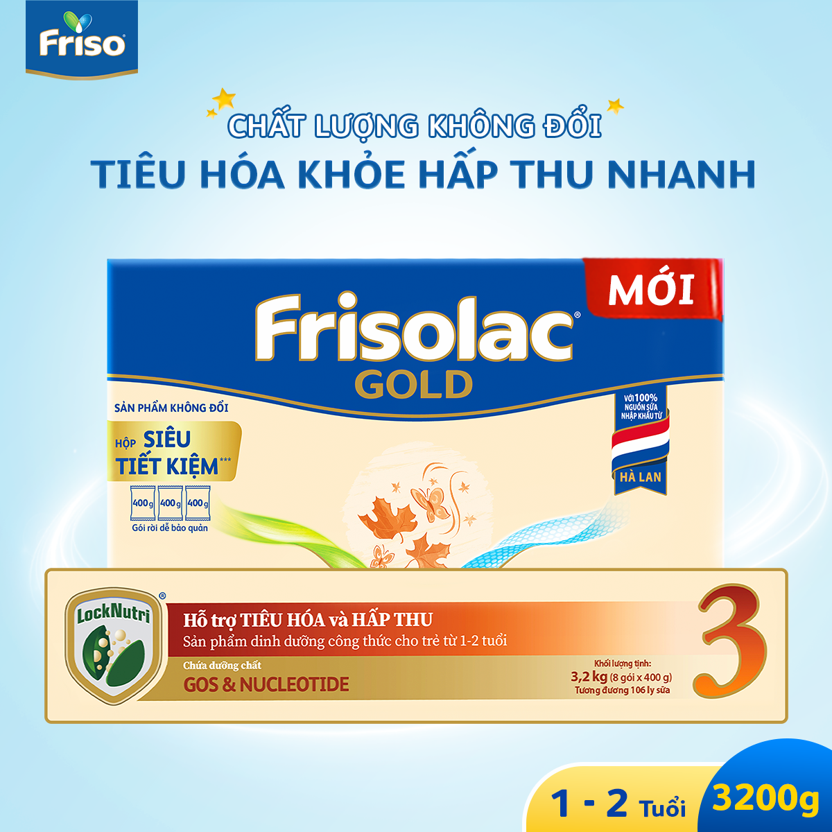 Sữa Bột Friso Gold 3 Hộp Giấy 3.2KG (Dành cho trẻ 1 - 2 tuổi)