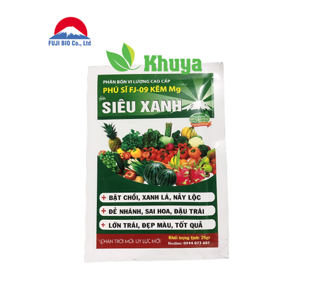 Phân bón vi lượng Siêu xanh Fj-09 Kẽm Mg 25gr Xanh Lá - Nảy Chồi