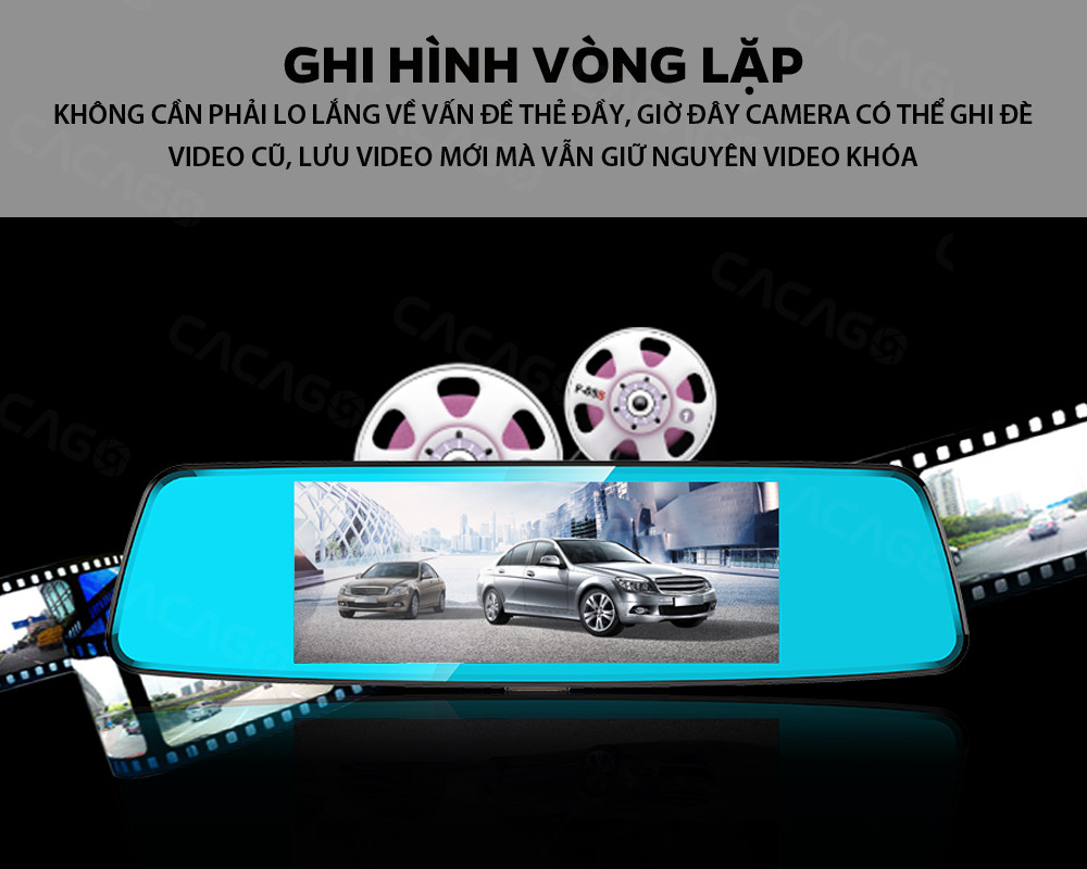 Camera Hành trình ô tô Anytek T77 Full HD (1920*1080P) - Cam gương, màn hình 7 inch cảm ứng, Quay 2 mắt trước sau