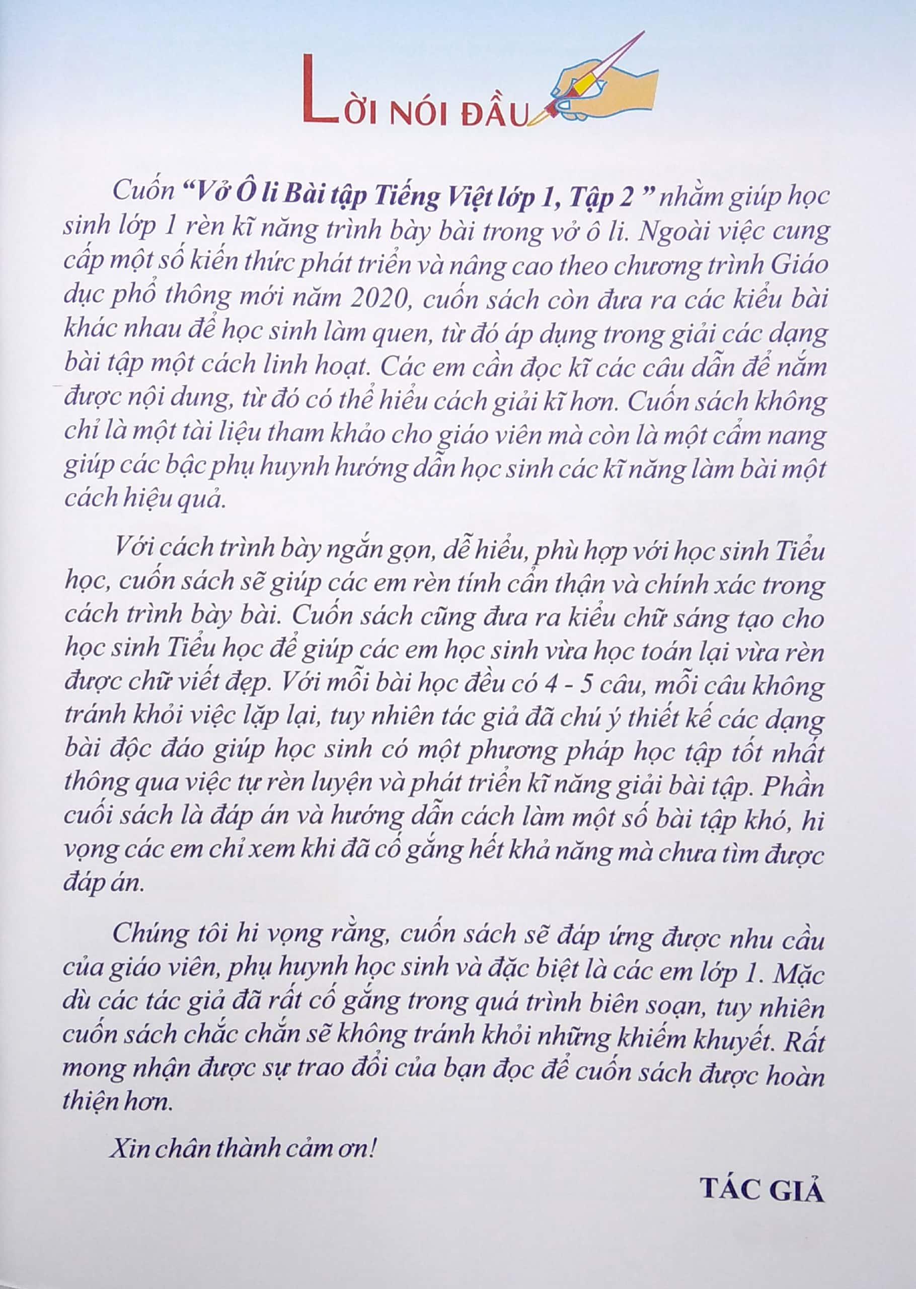 Vở Ô Li Bài Tập Tiếng Việt 1 - Tập 2