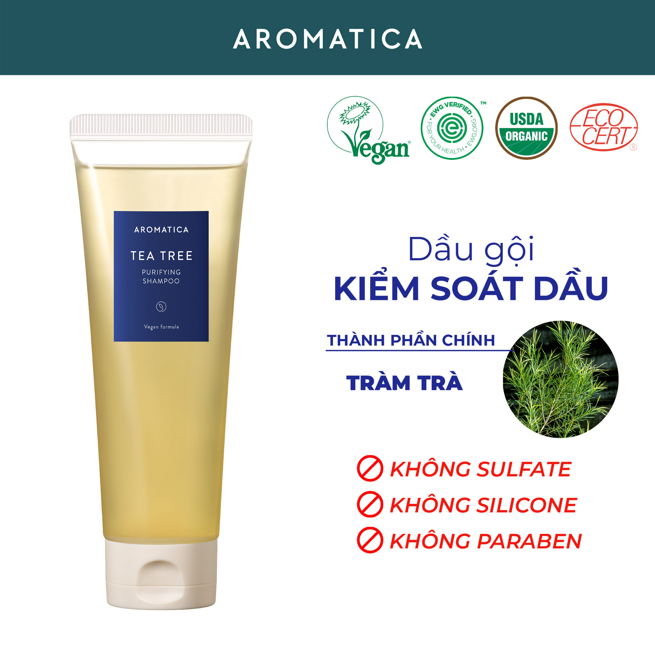 Dầu Gội Giảm Dầu Chiết Xuất Tràm Trà Aromatica Tea Tree Purifying Shampoo 180ml