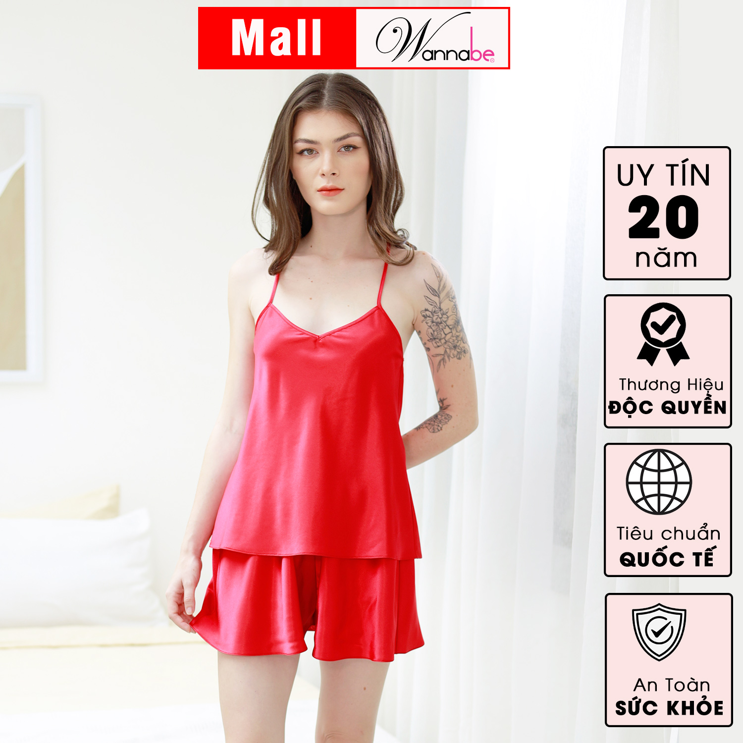 Đồ bộ mặc nhà WANNABE BSS61 đồ bộ quần sọt phối áo 2 dây cut-out phần lưng với dây trang trí cột hình thoi khoe lưng xinh đẹp