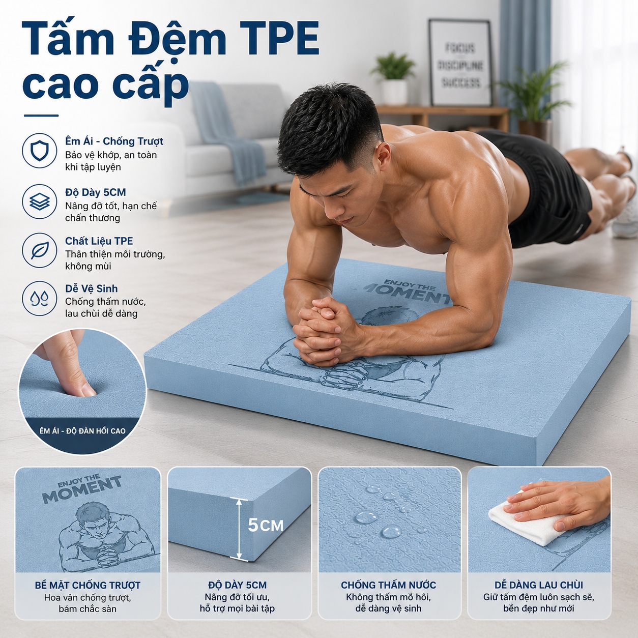 Miếng Đệm TPE Mềm Dầy 5cm Balance Pad - Thảm Quỳ Gối Tập Thể Dục Plank GYM Yoga Đa Năng