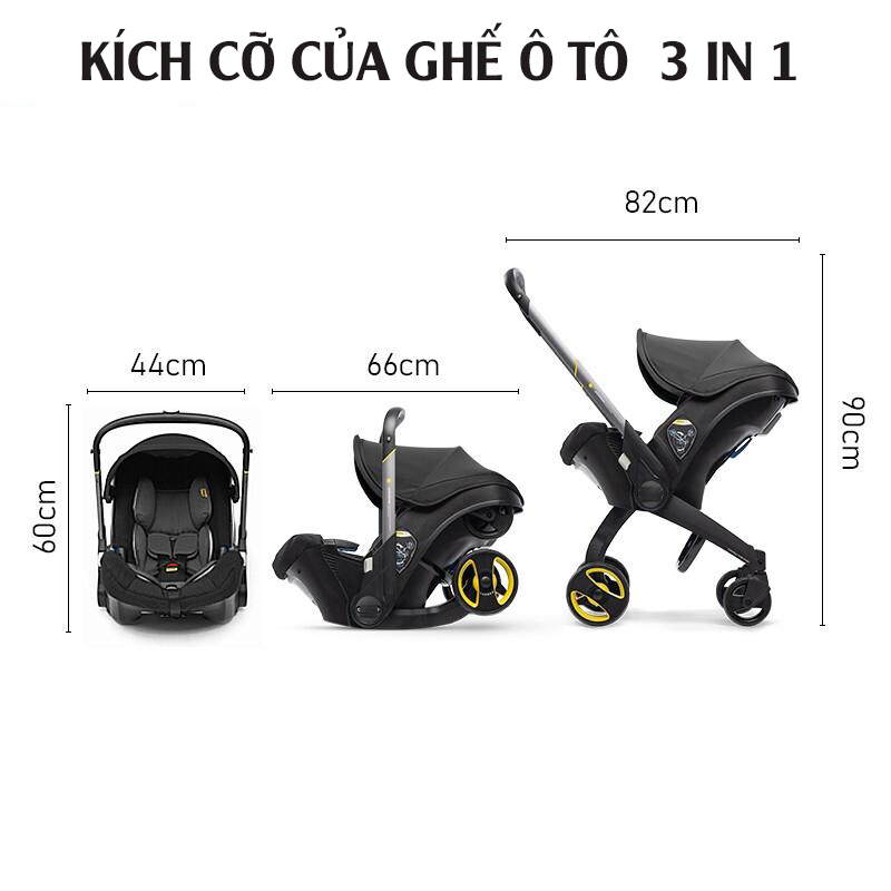 Ghế ngồi ô tô, kết hợp Xe đẩy 2 chiều, nôi xách tay 3 in 1 mới nhất (màu xám)