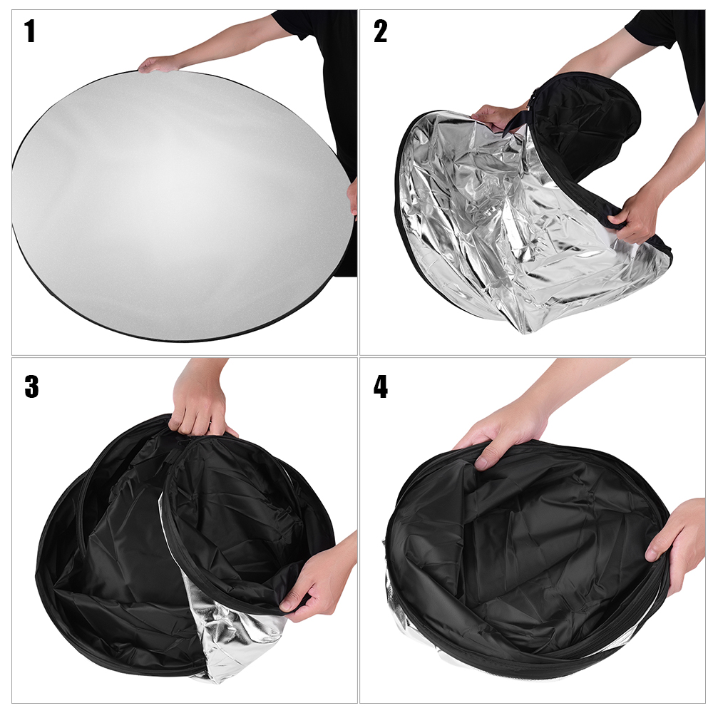 Gương phản chiếu chụp ảnh 5 trong 1: Mờ, bạc, vàng, trắng và đen,có thể thu gọn trong túi xách mang theo.