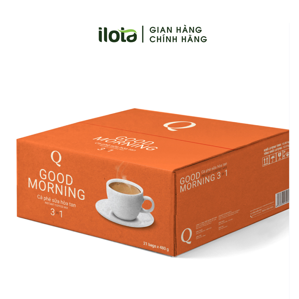 Cà phê Hoà tan 3 in 1 Goodmorning (bịch 24 gói x 20gr) Cafe sữa uống liền Trần Quang Coffee