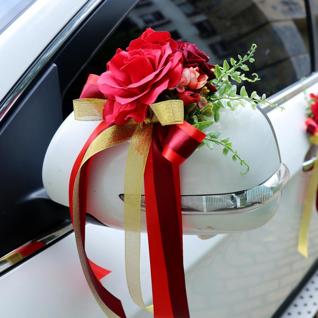 Wedding Party Car Flower and Ribbon Door Mirror Handle Decor Kit