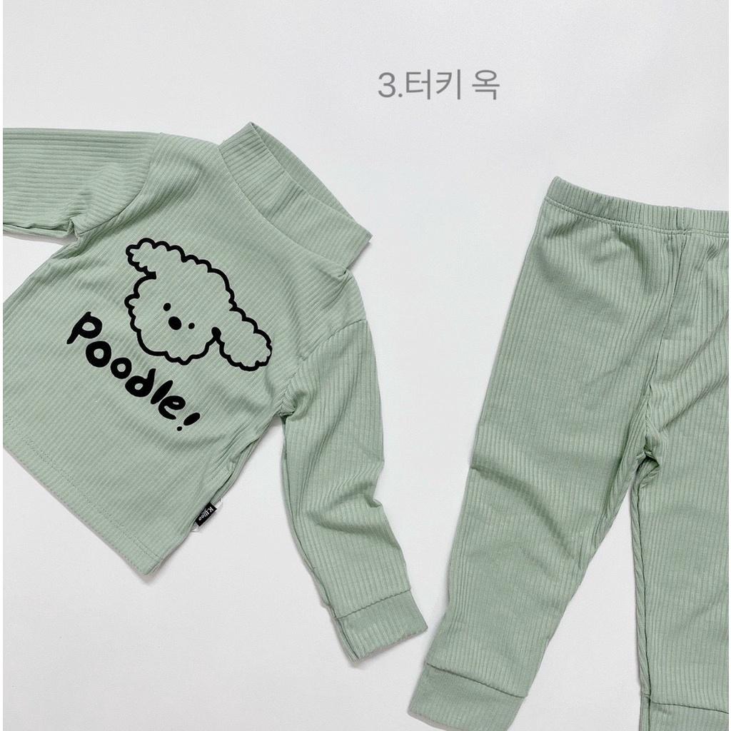 Bộ thun tăm dài tay cổ 3 phân Poodle cho bé trai, bé gái - MC186